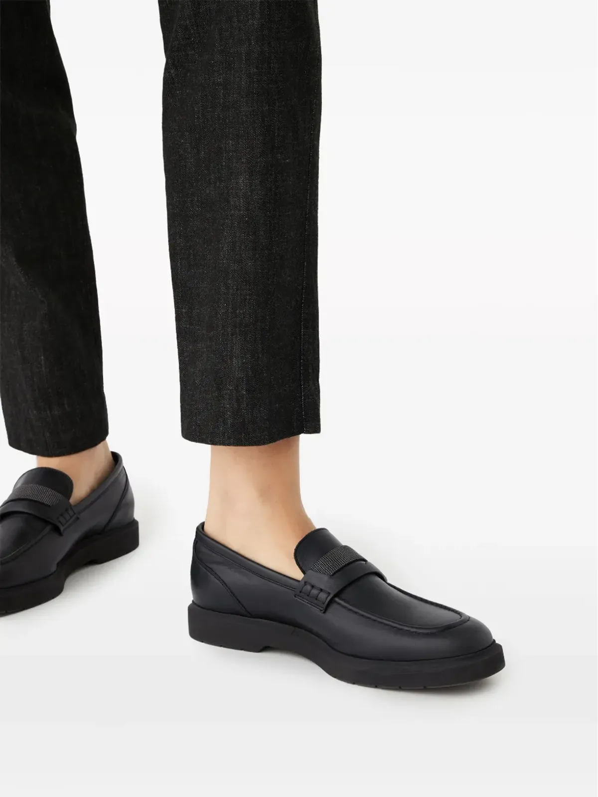 Brunello Cucinelli クリスタル装飾レザー ローファー - ブラック - 画像5