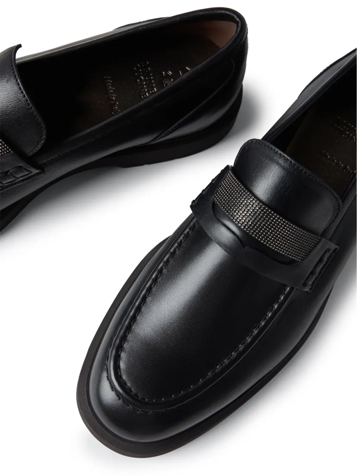 Brunello Cucinelli クリスタル装飾レザー ローファー - ブラック - 画像4