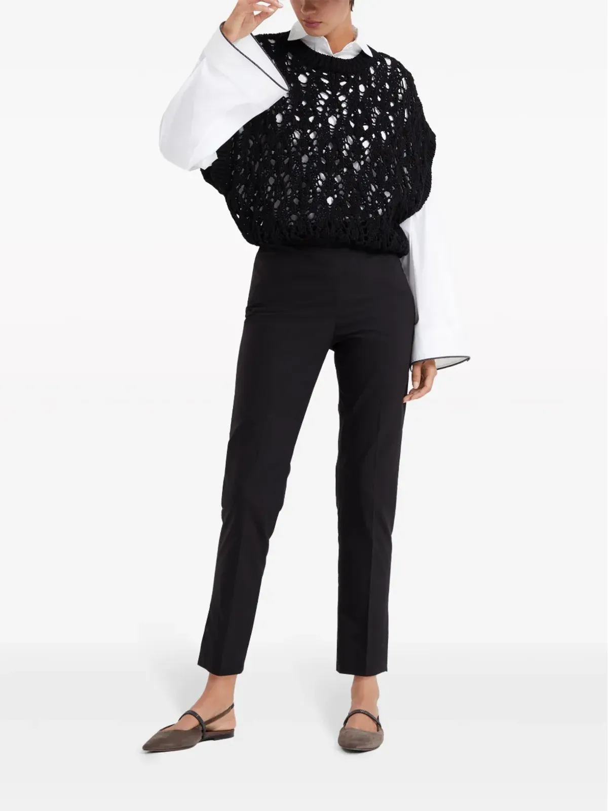 Brunello Cucinelli ハイウエスト クロップドパンツ - ブラック - 画像2