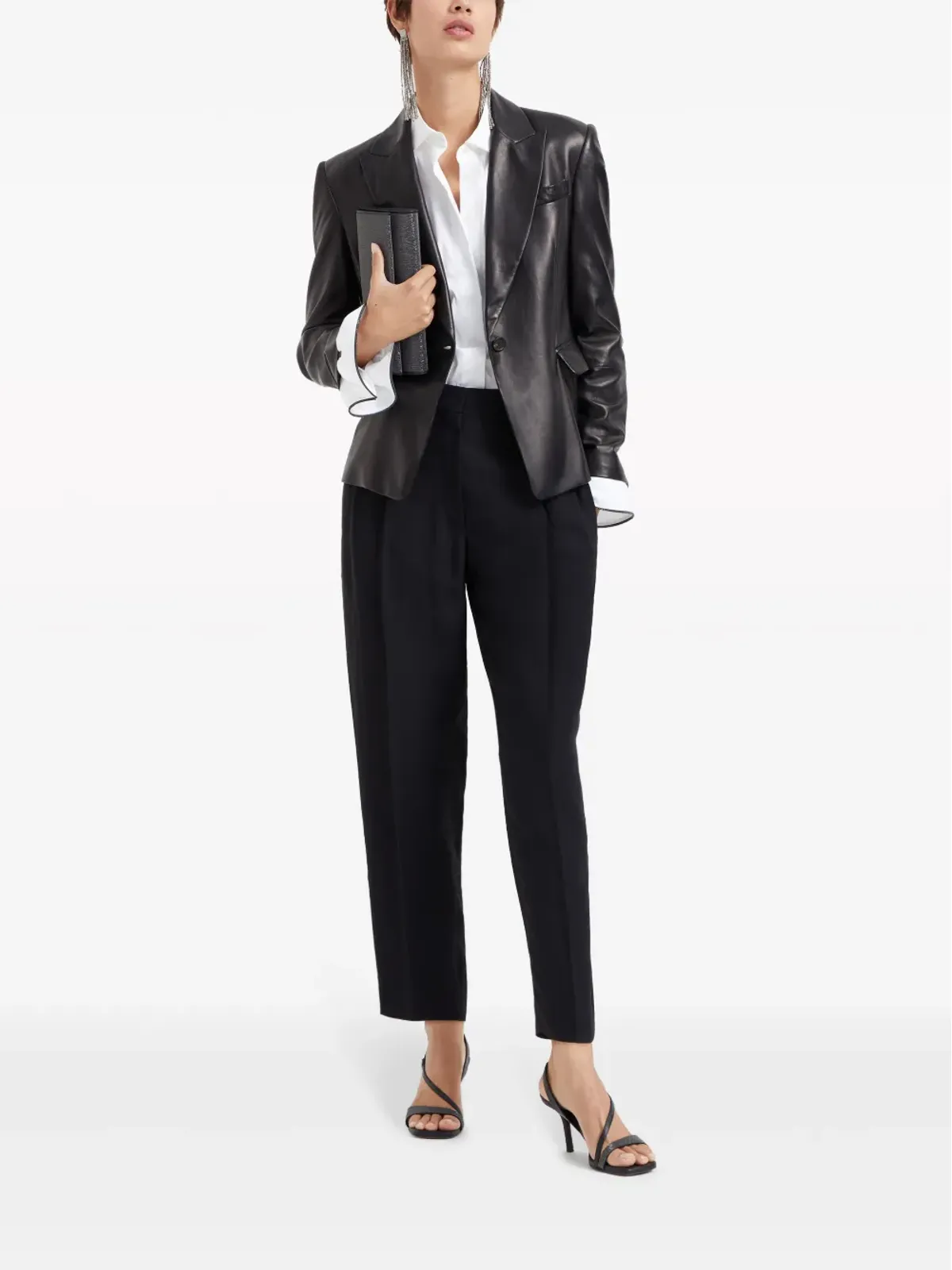 Brunello Cucinelli ハイウエストプリーツクロップドパンツ ブラック - 画像2