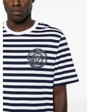 Versace メドゥーサ刺繍ストライプ柄Tシャツ ブルー - サムネイル5