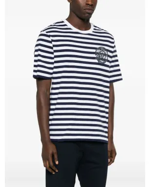 Versace メドゥーサ刺繍ストライプ柄Tシャツ ブルー - サムネイル3