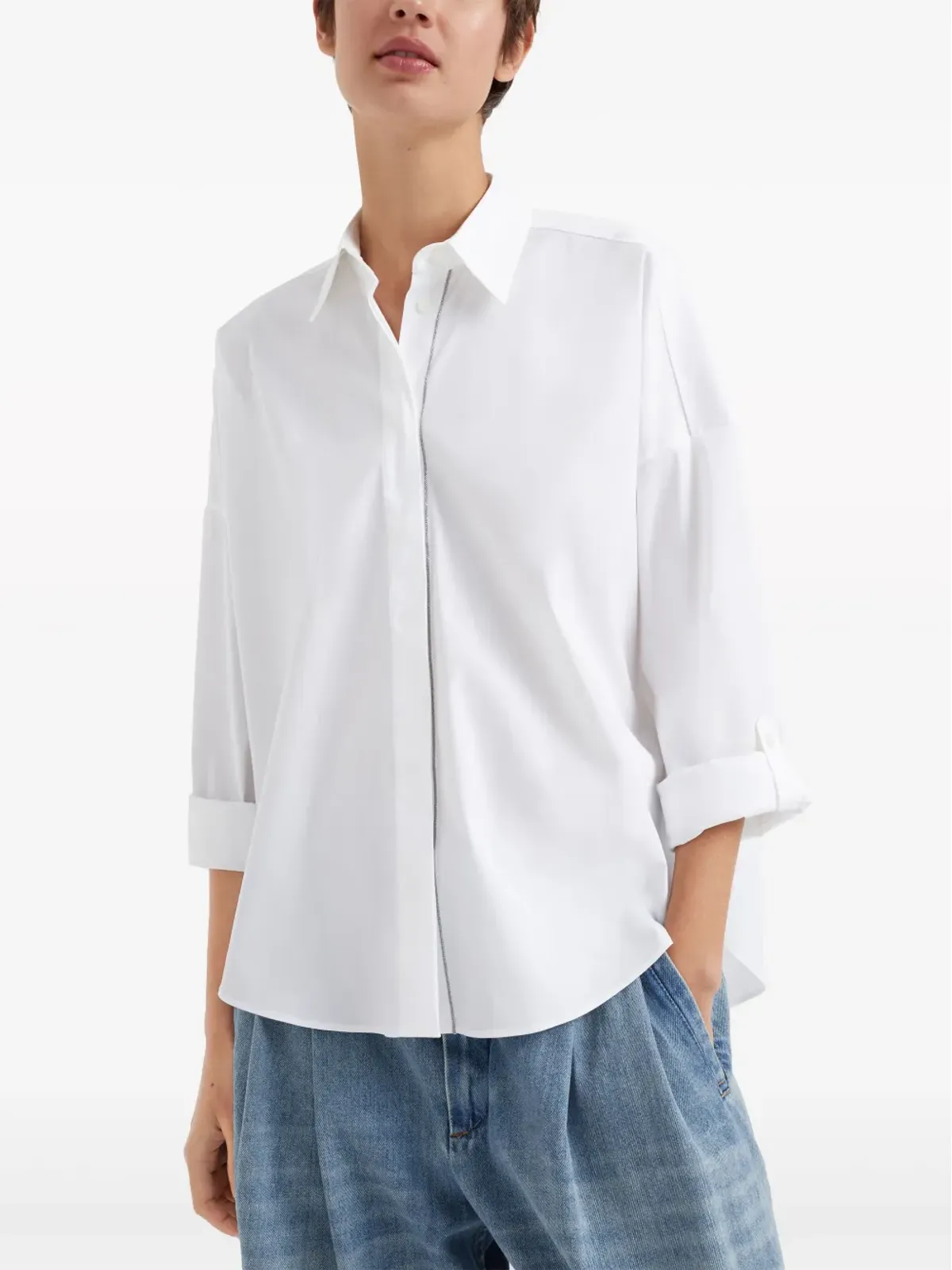 Brunello Cucinelli ビーズ装飾 コットン混紡シャツ - ホワイト - 画像2