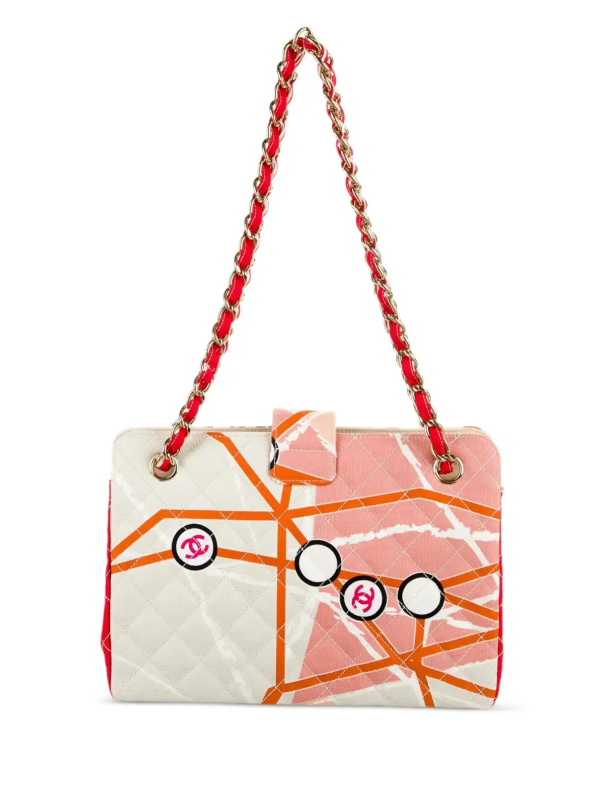 CHANEL ビンテージ 2006 パリ地図プリント CCターンロック ショルダーバッグ - 画像2