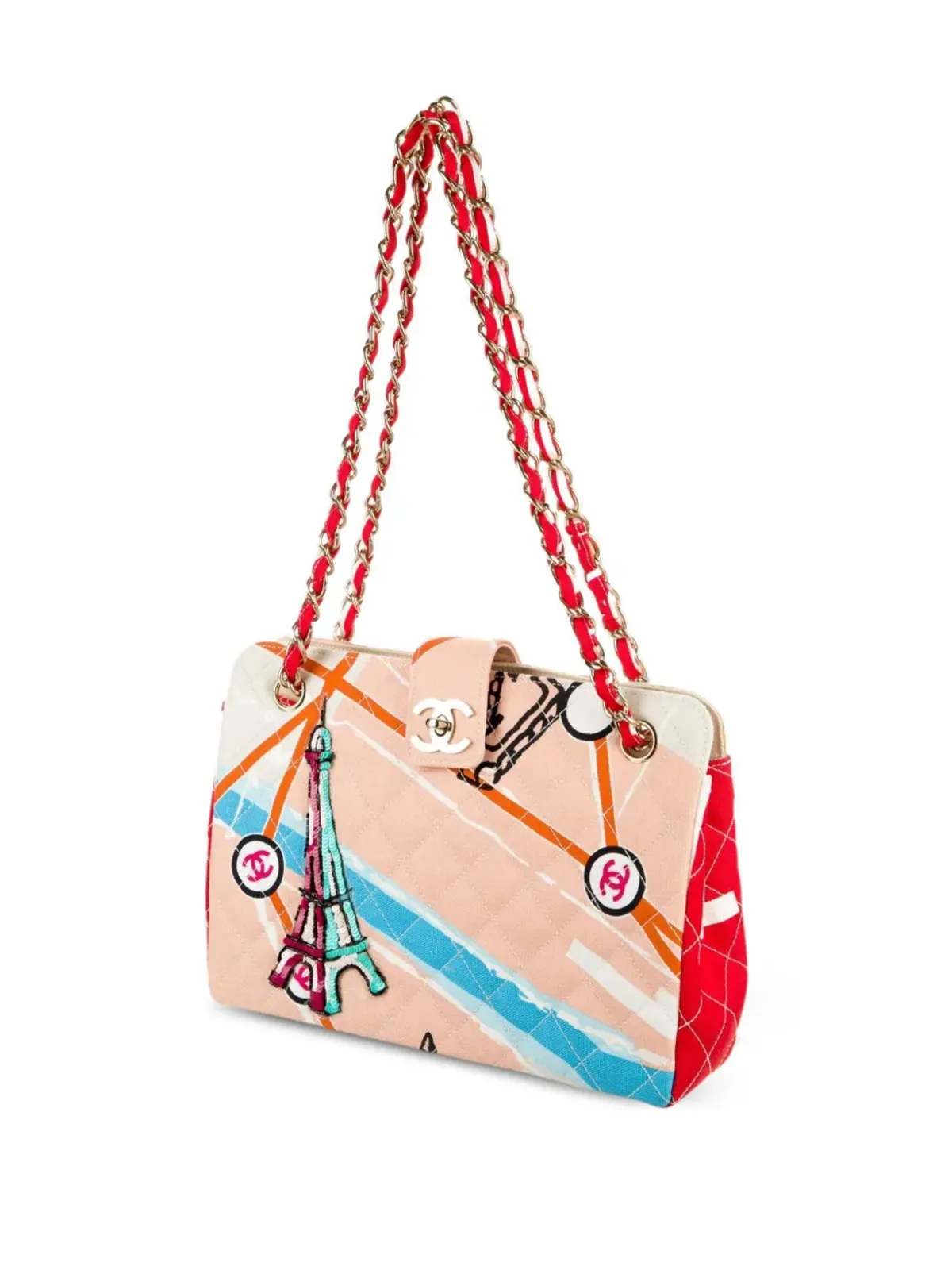 CHANEL ビンテージ 2006 パリ地図プリント CCターンロック ショルダーバッグ - 画像3