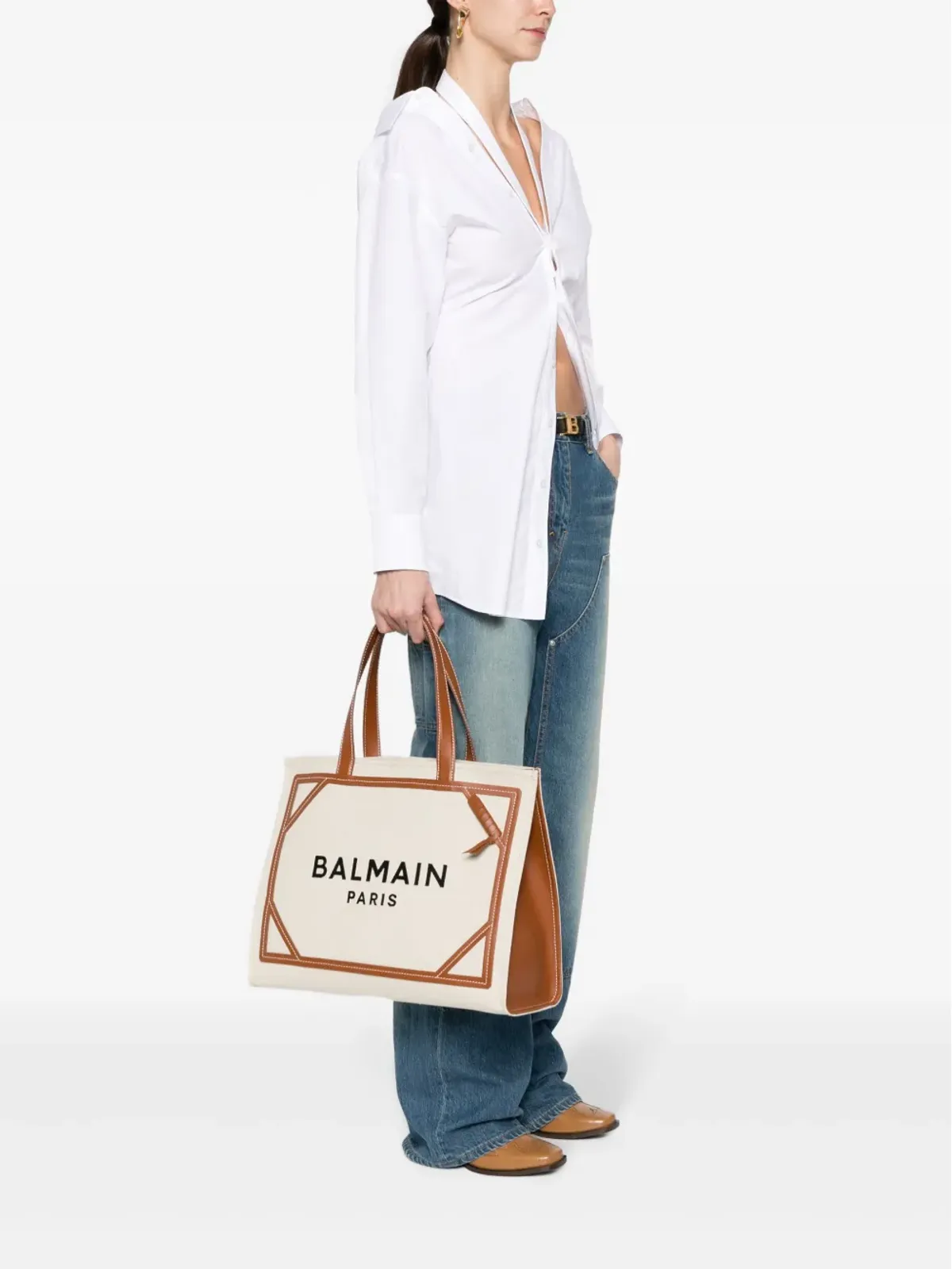 Balmain B-Army ロゴプリント トートバッグ - ベージュ系 - 画像2