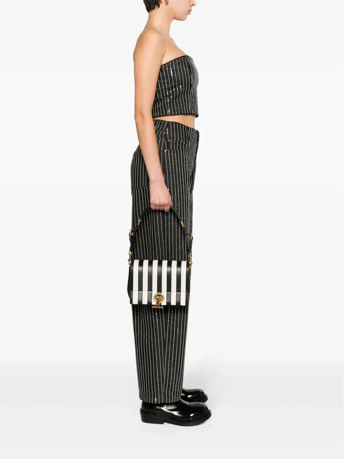 Moschino ストライプ柄レザー ショルダーバッグ - ブラック - 画像2