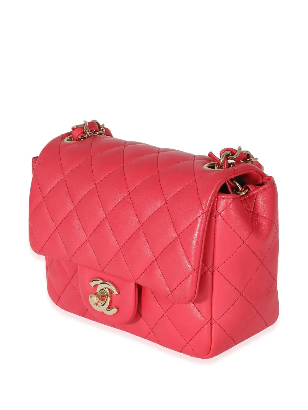 CHANEL ビンテージ ダイヤモンドキルト スクエアフラップバッグ ピンク - 画像3