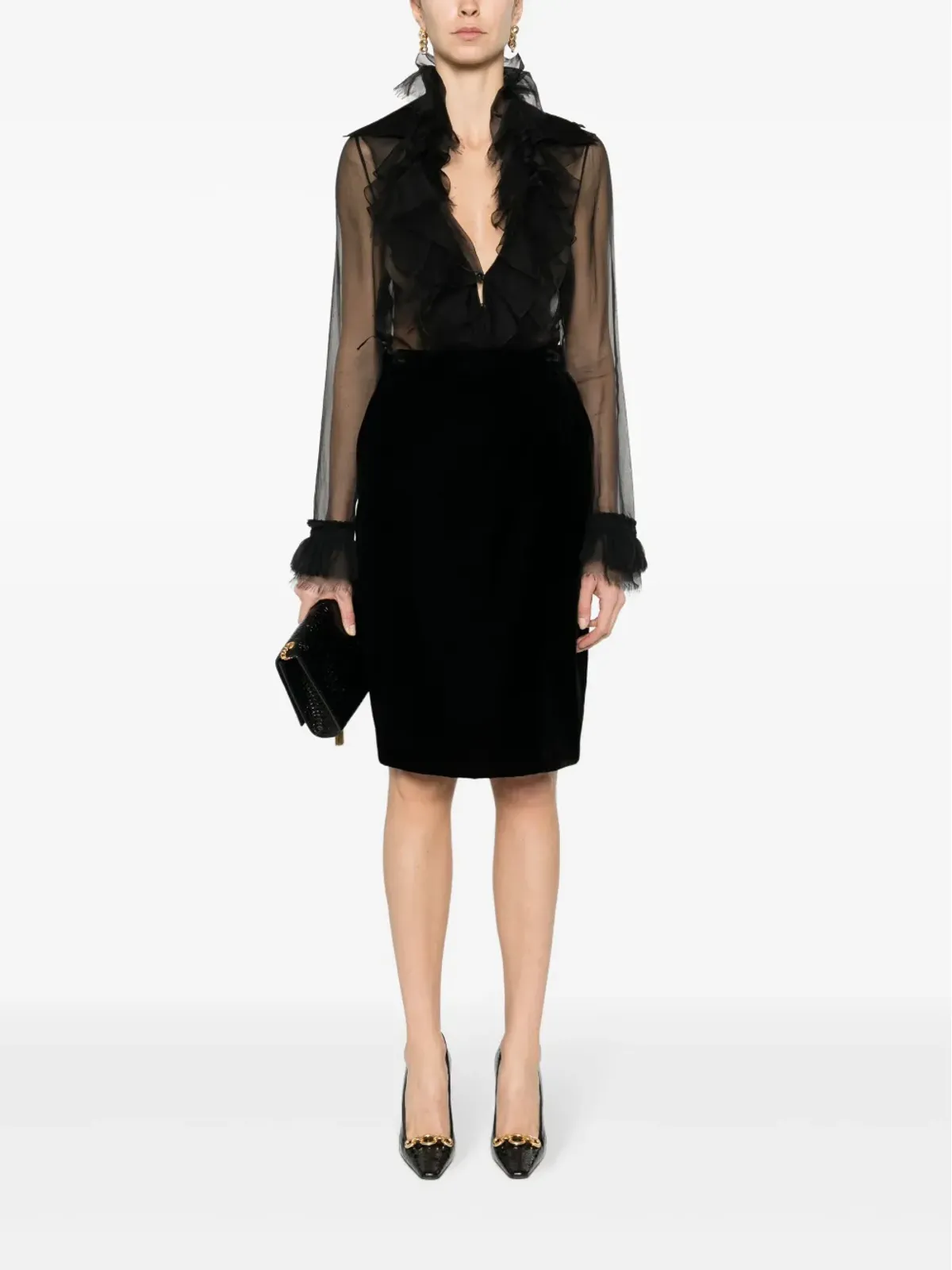 Saint Laurent ベルベットペンシルスカート - ブラック - 画像2