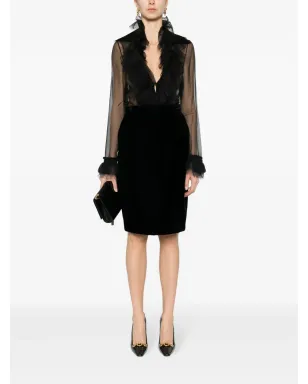 Saint Laurent ベルベットペンシルスカート - ブラック - サムネイル2