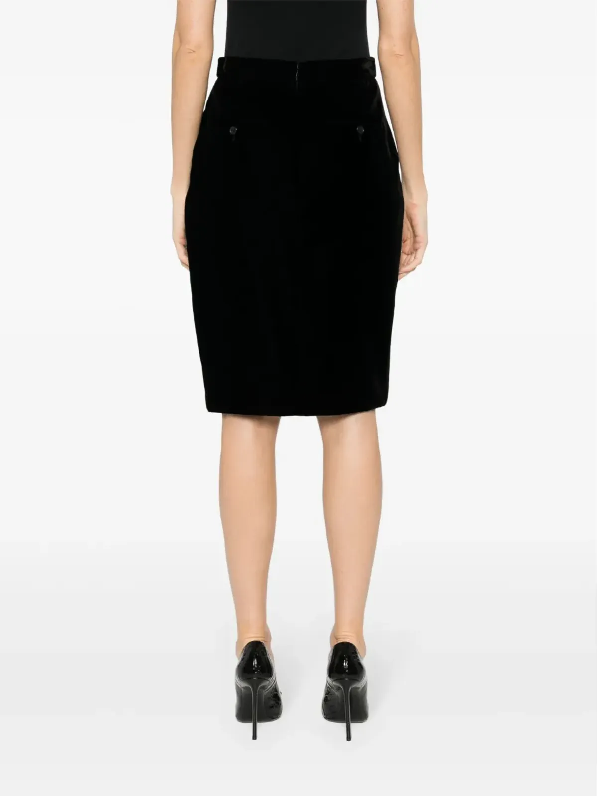 Saint Laurent ベルベットペンシルスカート - ブラック - 画像4