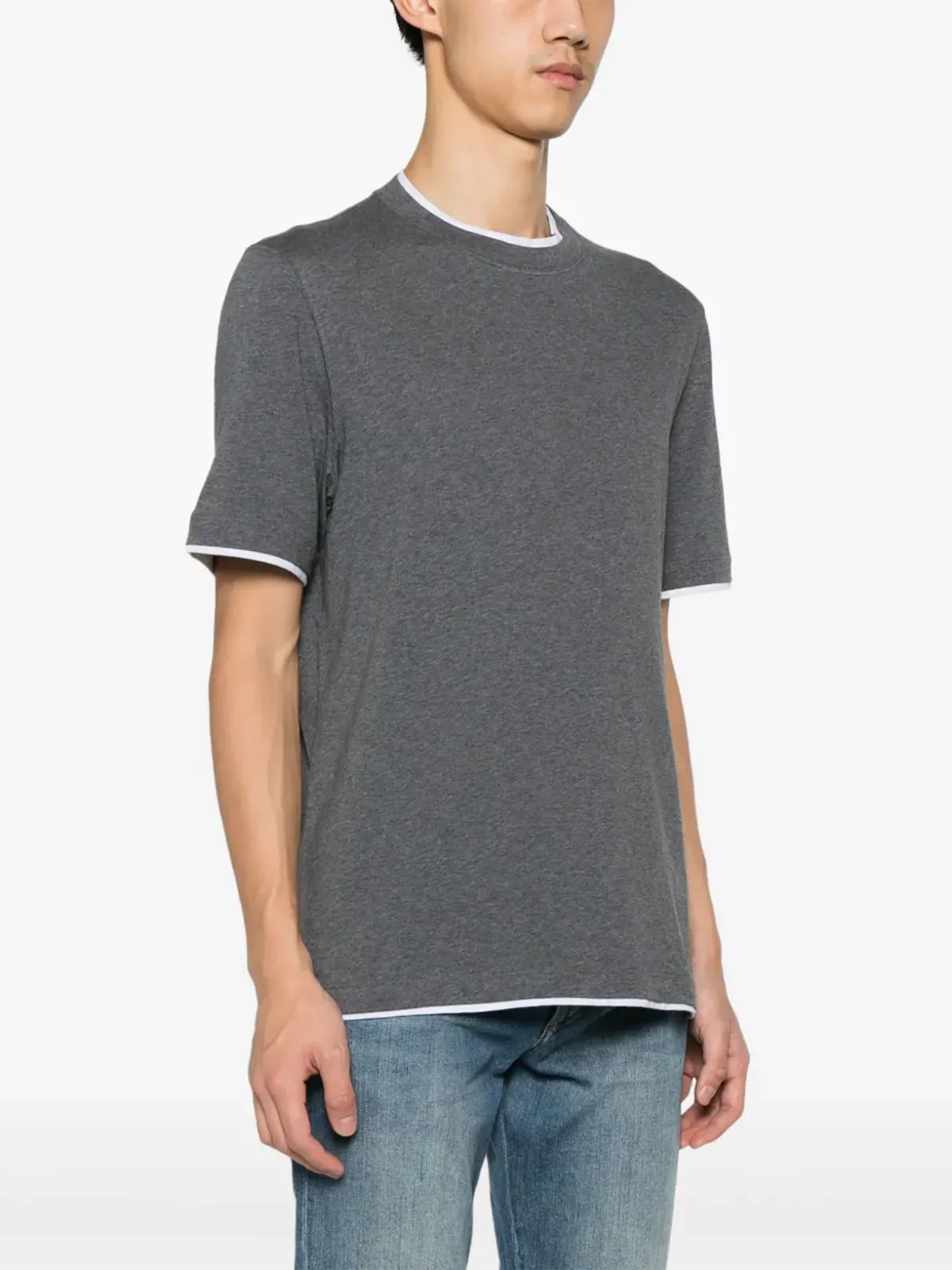 Brunello Cucinelli レイヤード風コットンTシャツ グレー - 画像3