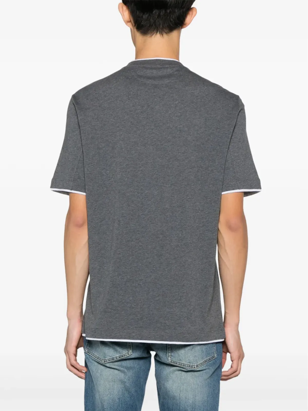 Brunello Cucinelli レイヤード風コットンTシャツ グレー - 画像4