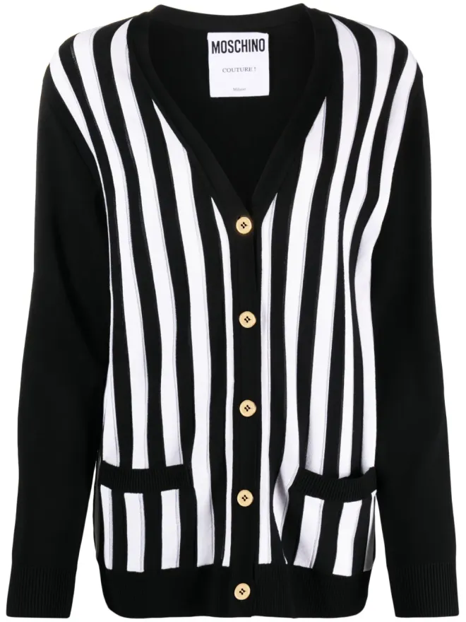 Moschino Moschino ストライプ柄リブ編みニットカーディガン - ブラックの商品画像