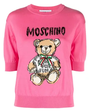 Moschino テディベア柄イントアーシャ クロップドニット ピンク - サムネイル1