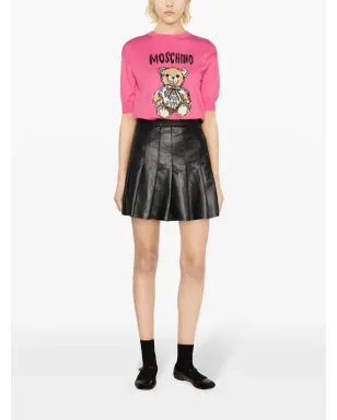 Moschino テディベア柄イントアーシャ クロップドニット ピンク - サムネイル2