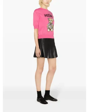 Moschino テディベア柄イントアーシャ クロップドニット ピンク - サムネイル3