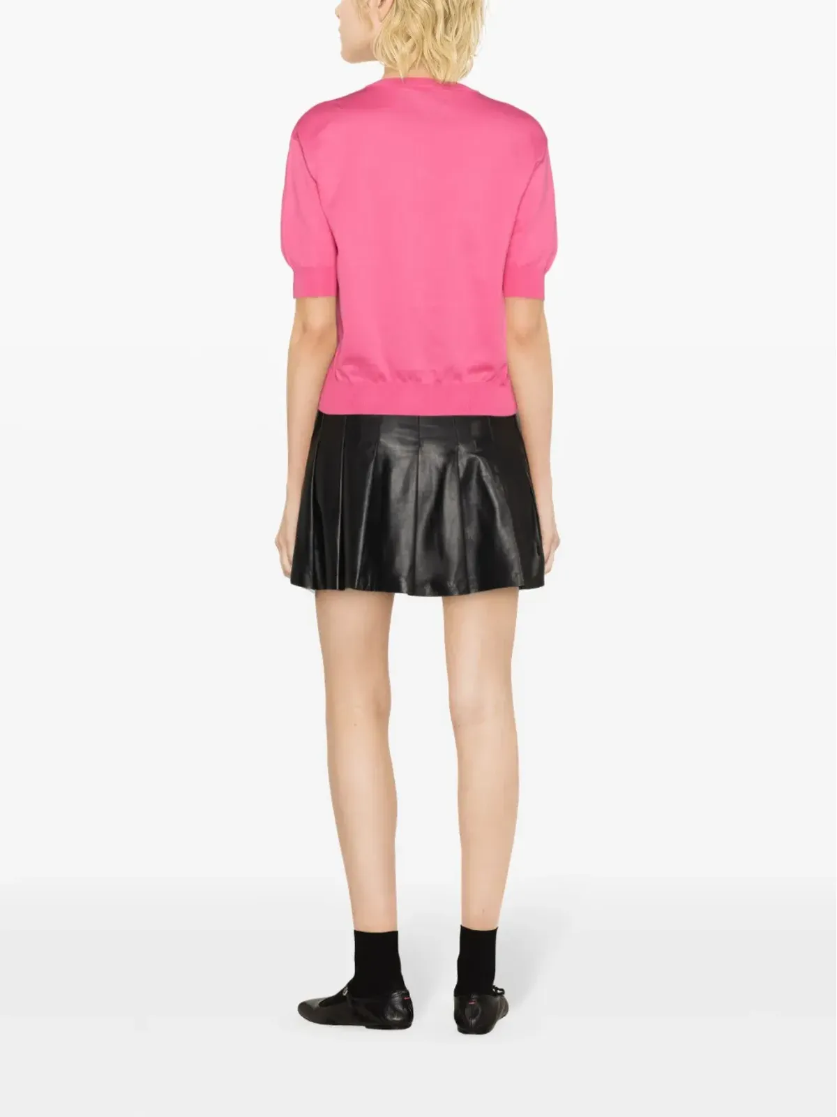 Moschino テディベア柄イントアーシャ クロップドニット ピンク - 画像4