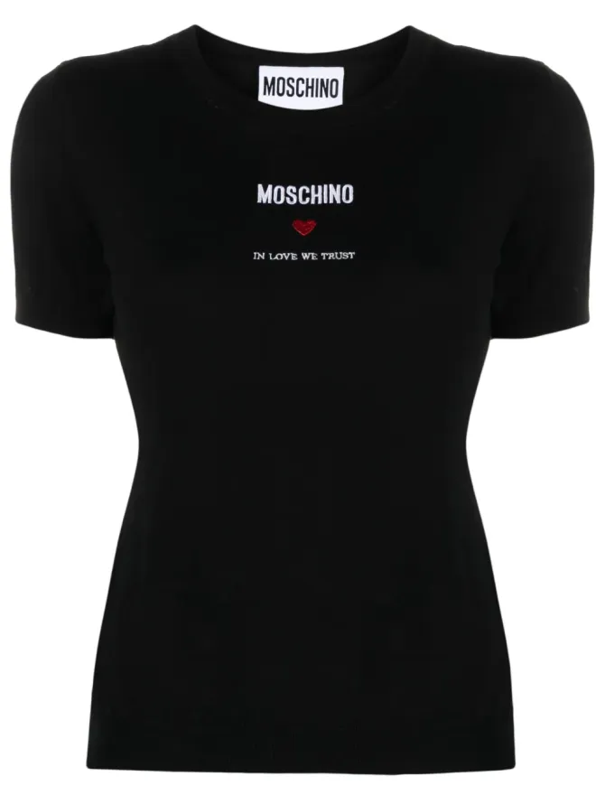 Moschino Moschino ロゴ刺繍 コットンニットトップ - ブラックの商品画像