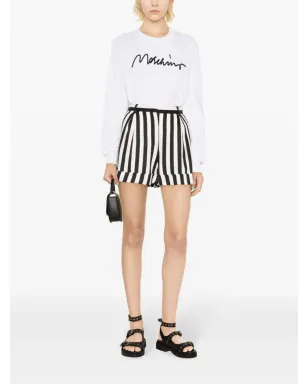 Moschino ストライプ柄ワイドレッグサテンショートパンツ - ブラック - サムネイル2