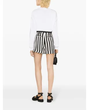 Moschino ストライプ柄ワイドレッグサテンショートパンツ - ブラック - サムネイル4