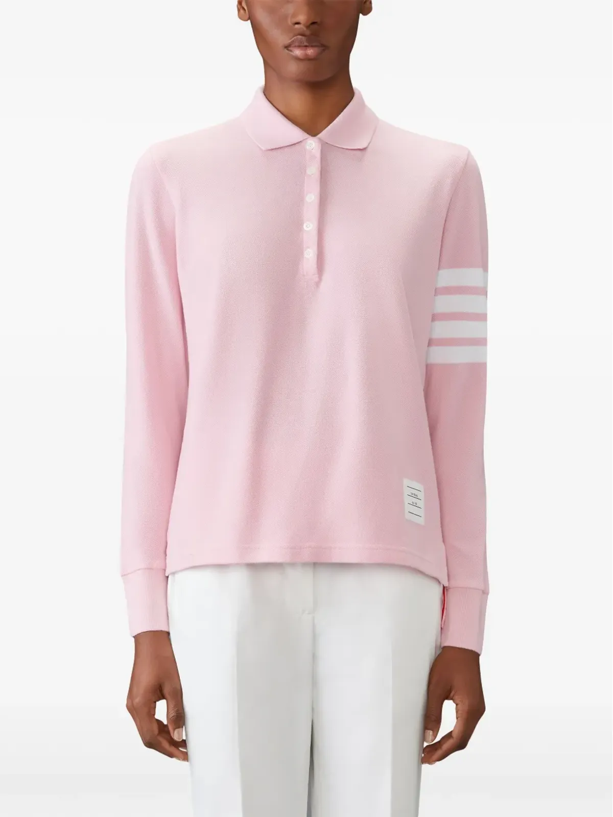 Thom Browne 三本ライン長袖ポロシャツ - ピンク - 画像3