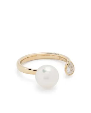 Mizuki Sea Of Beauty 14kt gold pearl and diamond open ring - サムネイル1