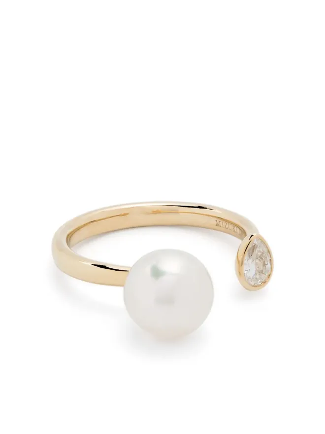 Mizuki Mizuki Sea Of Beauty 14kt gold pearl and diamond open ringの商品画像