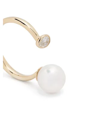 Mizuki Sea Of Beauty 14kt gold pearl and diamond open ring - サムネイル3