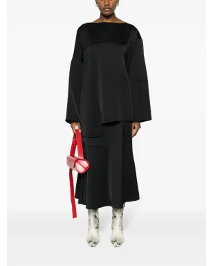 Jil Sander ハイウエスト パネルデザイン ミディスカート ブラック - サムネイル2