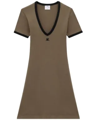 Courrèges Vネックミニドレス グリーン - サムネイル1