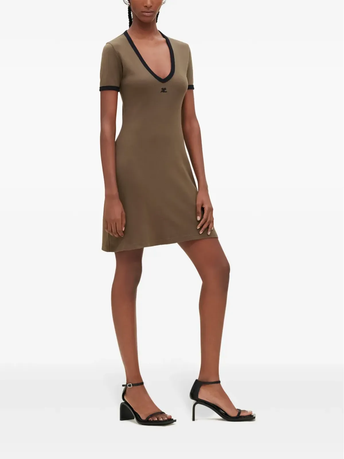 Courrèges Vネックミニドレス グリーン - 画像3