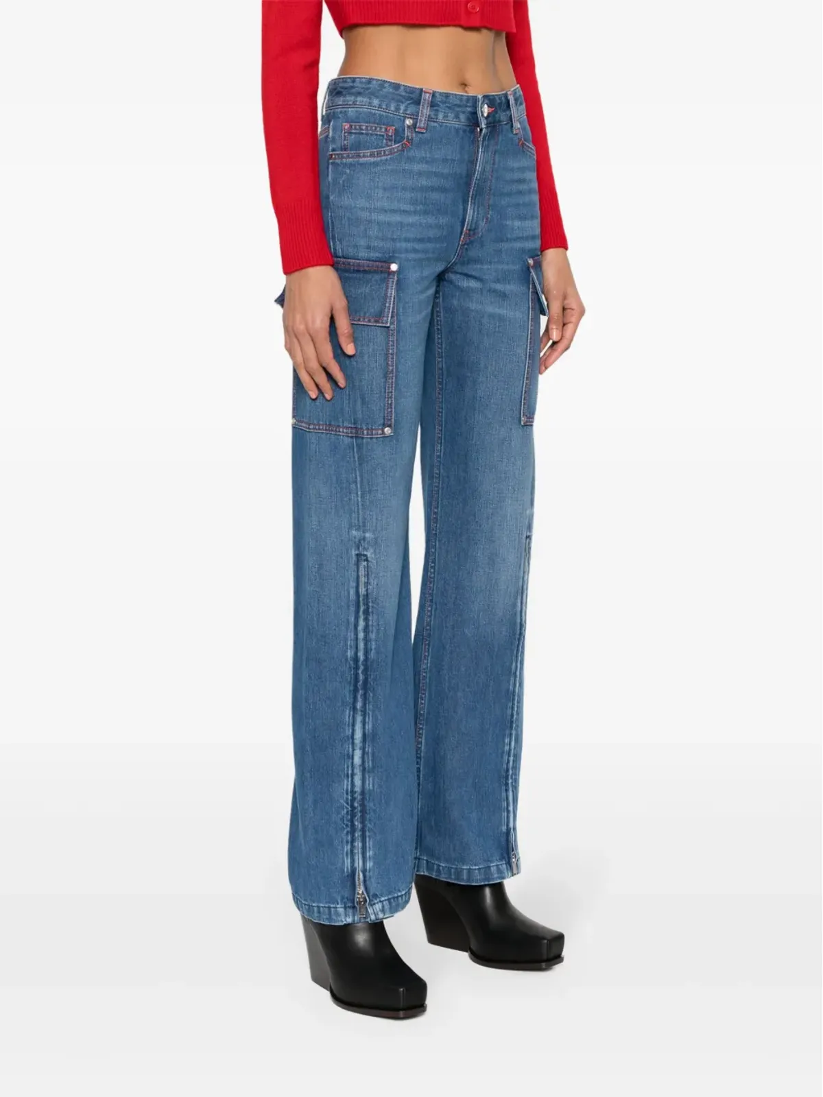 Stella McCartney ビンテージ アンクルジップ付きワイドジーンズ ブルー - 画像3