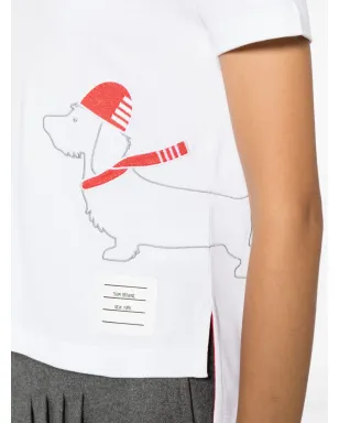 Thom Browne 犬の刺繍入りコットンTシャツ - ホワイト - サムネイル5