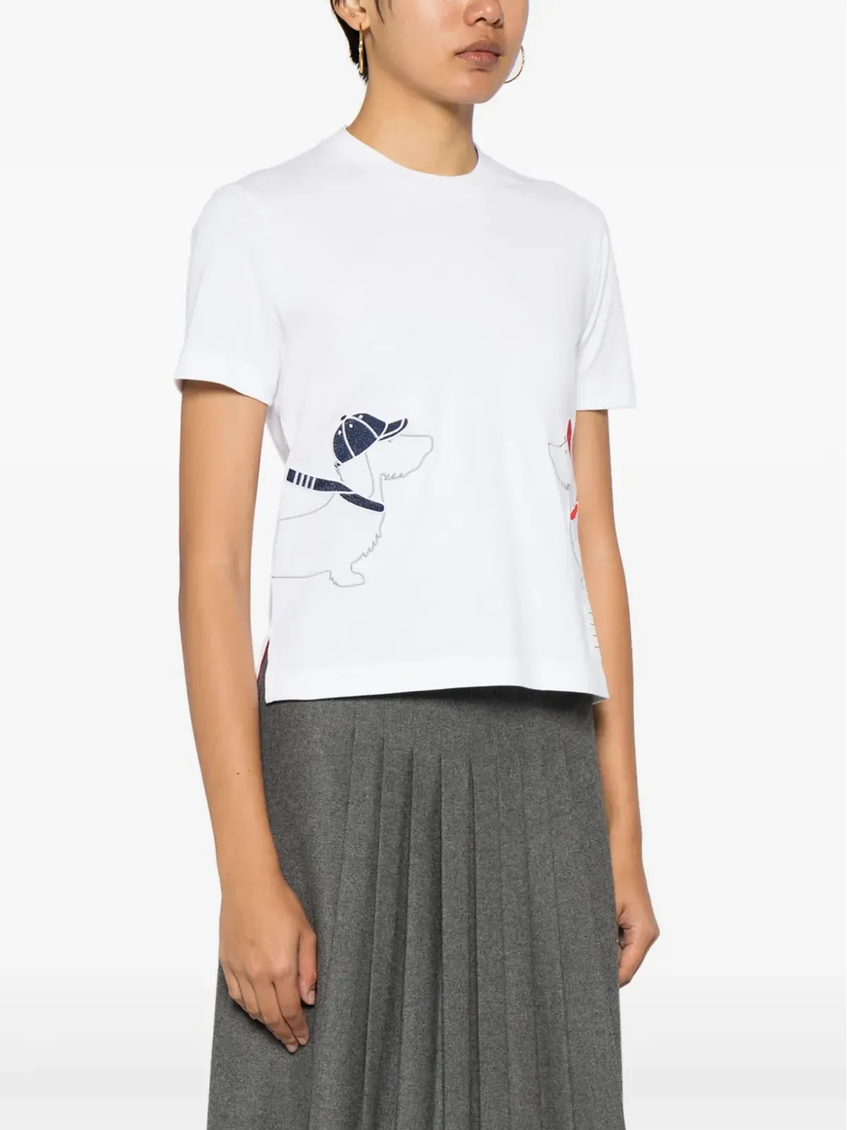 Thom Browne 犬の刺繍入りコットンTシャツ - ホワイト - 画像3