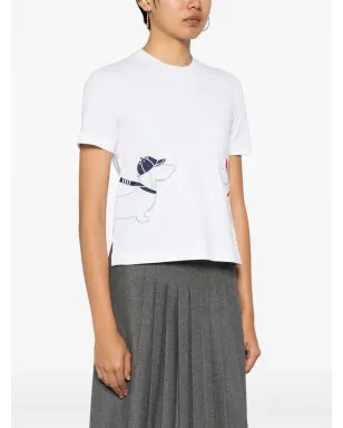 Thom Browne 犬の刺繍入りコットンTシャツ - ホワイト - サムネイル3