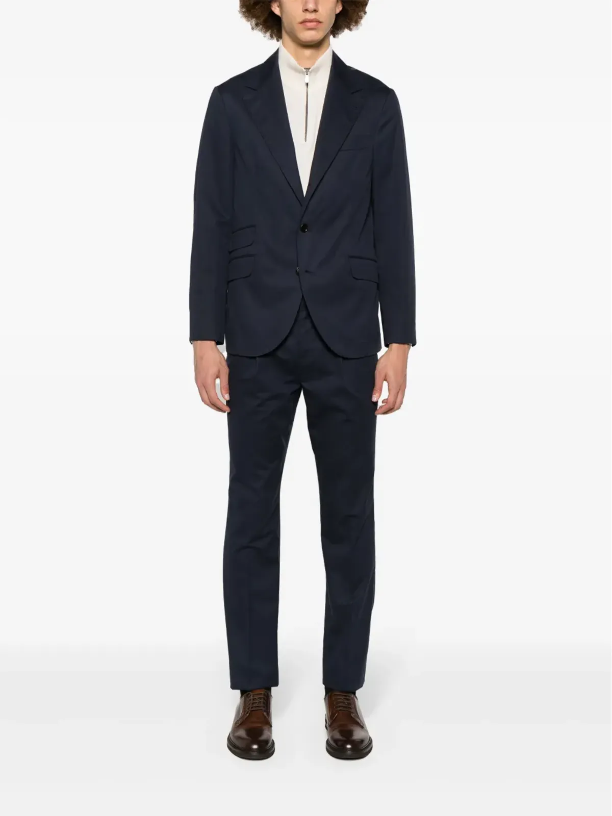 Brunello Cucinelli ツーピース コットン-カシミヤ スーツ ブルー - 画像2