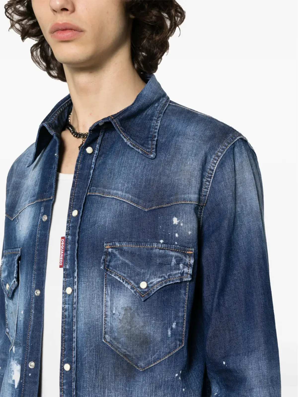 DSQUARED2 ペイントスプラター デニムシャツ ブルー - 画像5