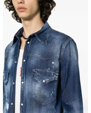 DSQUARED2 ペイントスプラター デニムシャツ ブルー - サムネイル5