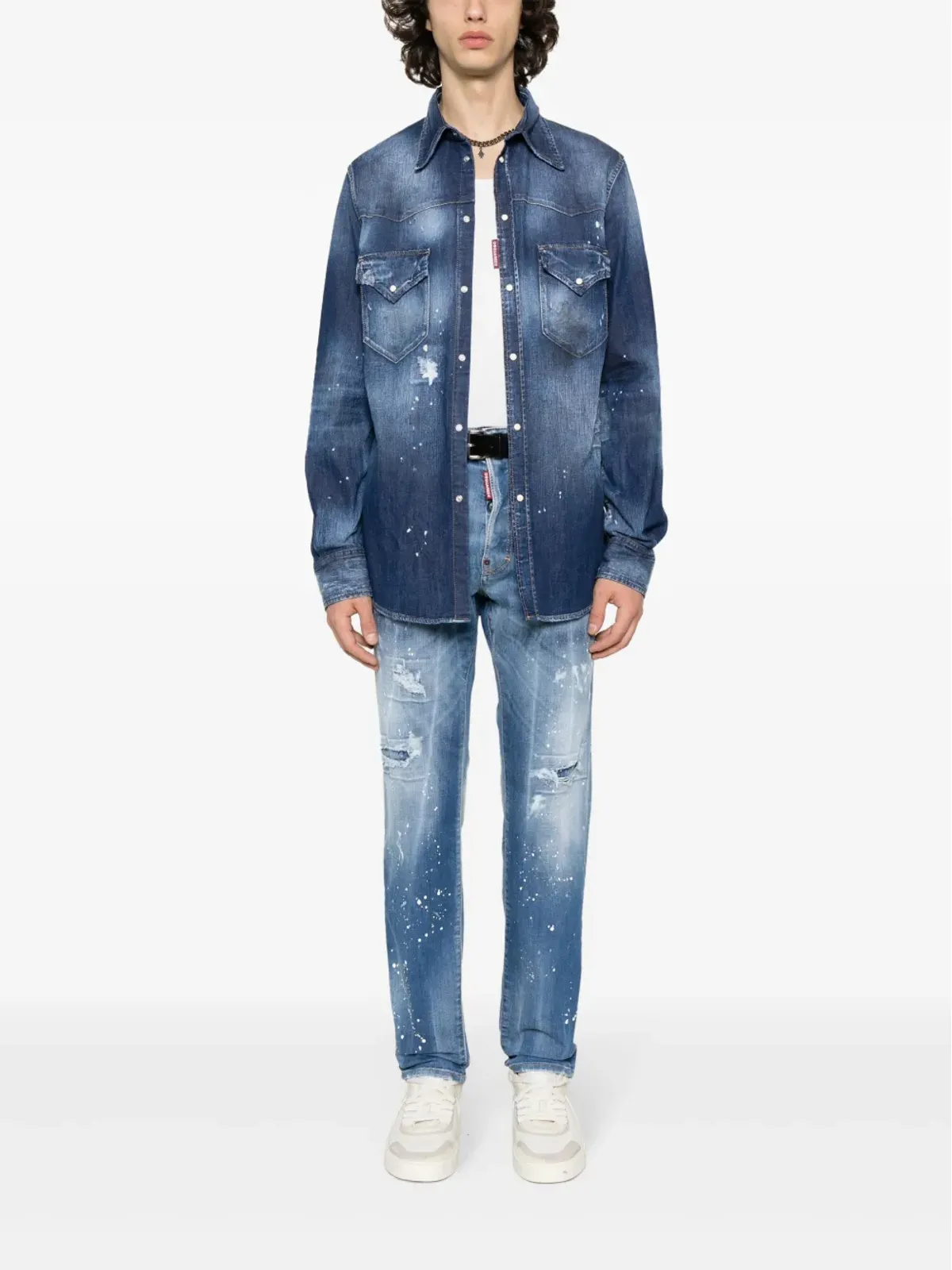 DSQUARED2 ペイントスプラター デニムシャツ ブルー - 画像2