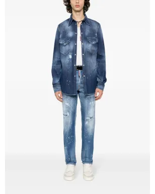 DSQUARED2 ペイントスプラター デニムシャツ ブルー - サムネイル2