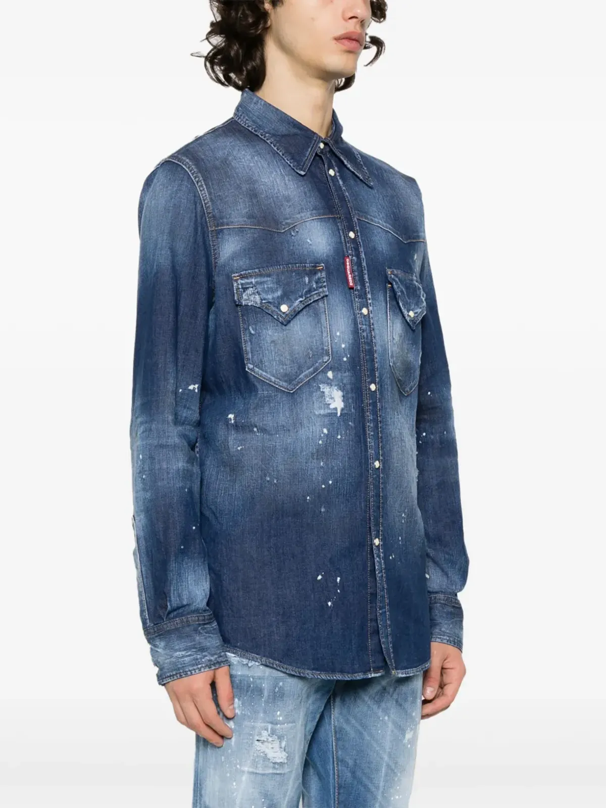 DSQUARED2 ペイントスプラター デニムシャツ ブルー - 画像3
