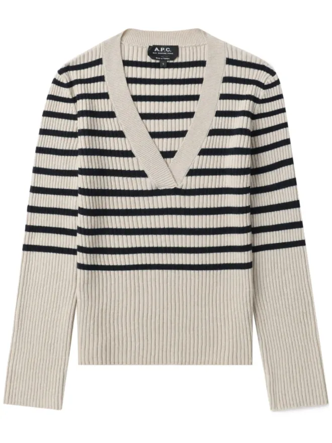 A.P.C. A.P.C. ストライプ柄リブ編みニットセーター - ホワイトの商品画像