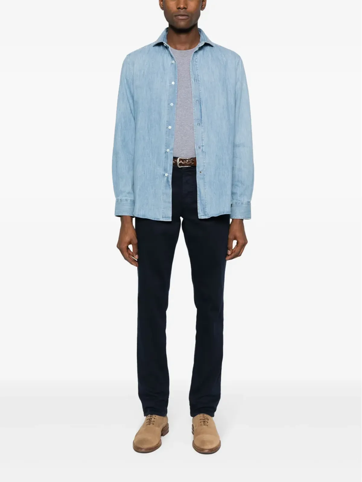 Brunello Cucinelli スプレッドカラー デニムシャツ ブルー - 画像2