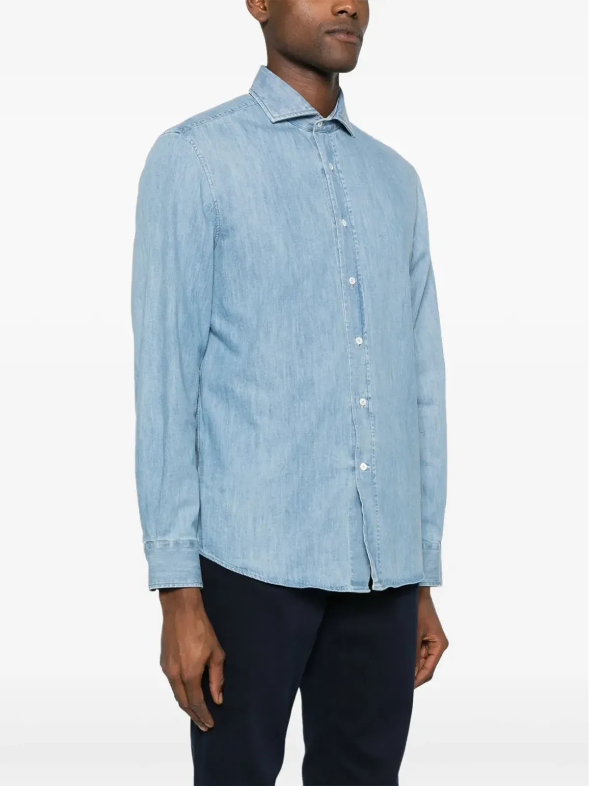 Brunello Cucinelli スプレッドカラー デニムシャツ ブルー - 画像3