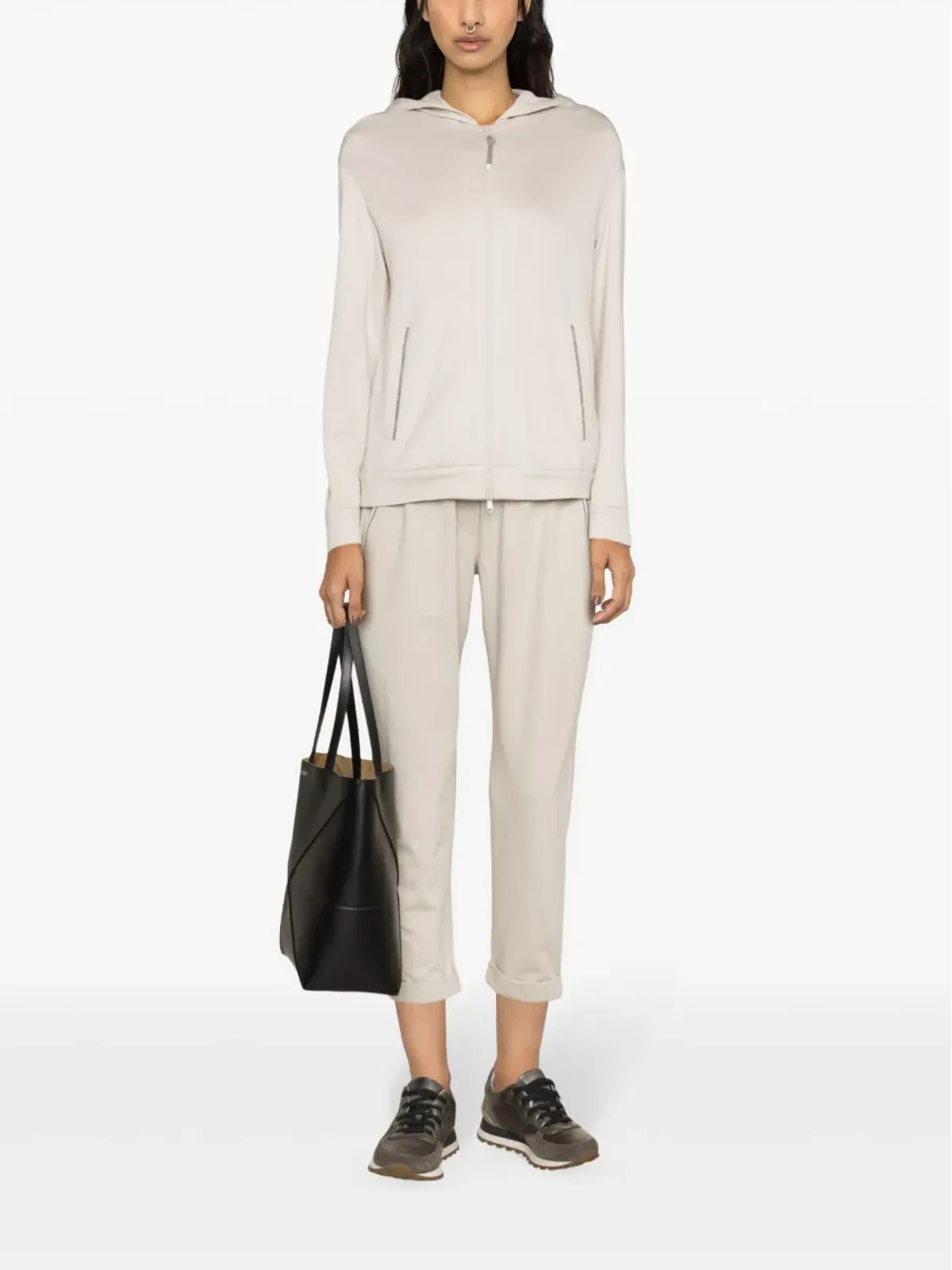 Brunello Cucinelli モニリビーズ装飾ジップフーディ - ニュートラルカラー - 画像2