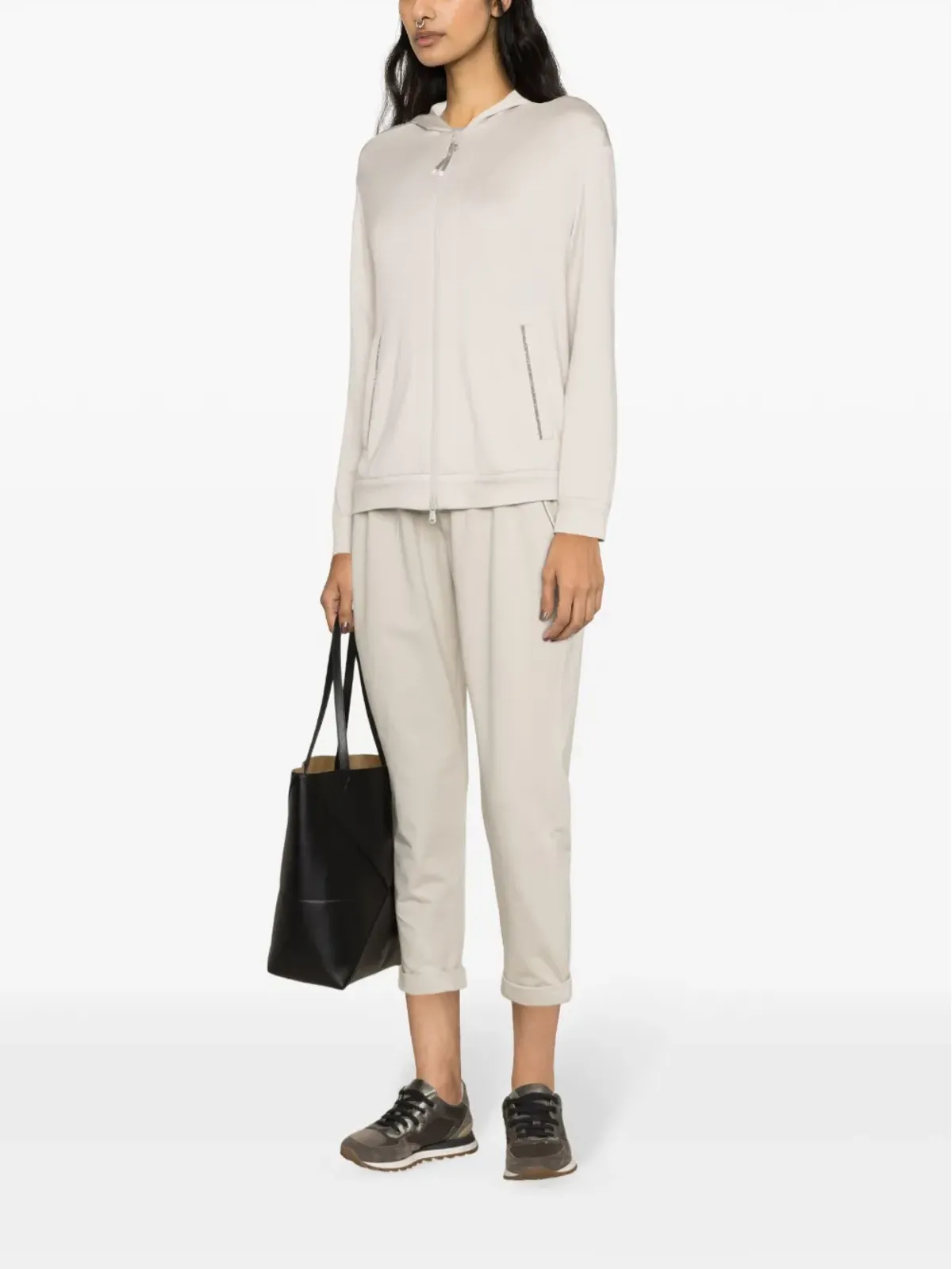 Brunello Cucinelli モニリビーズ装飾ジップフーディ - ニュートラルカラー - 画像3