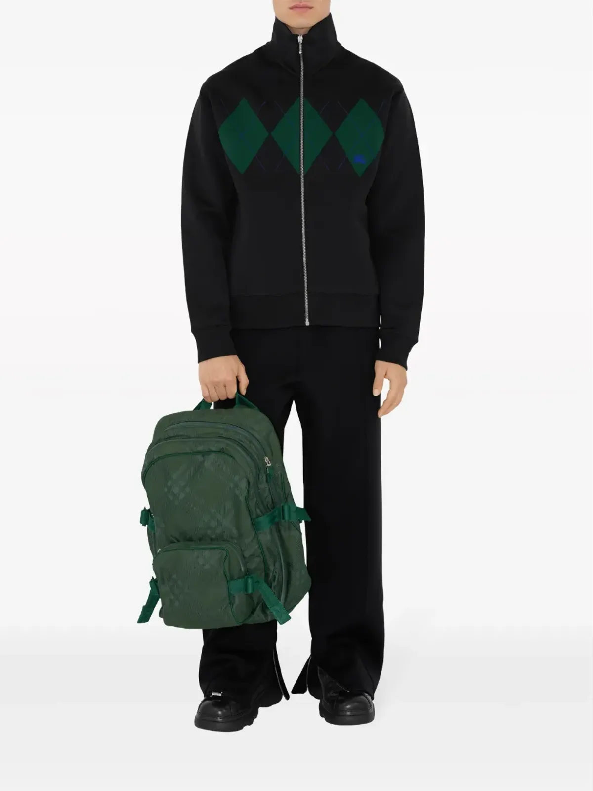 Burberry チェック柄ジャカード バックパック グリーン - 画像2