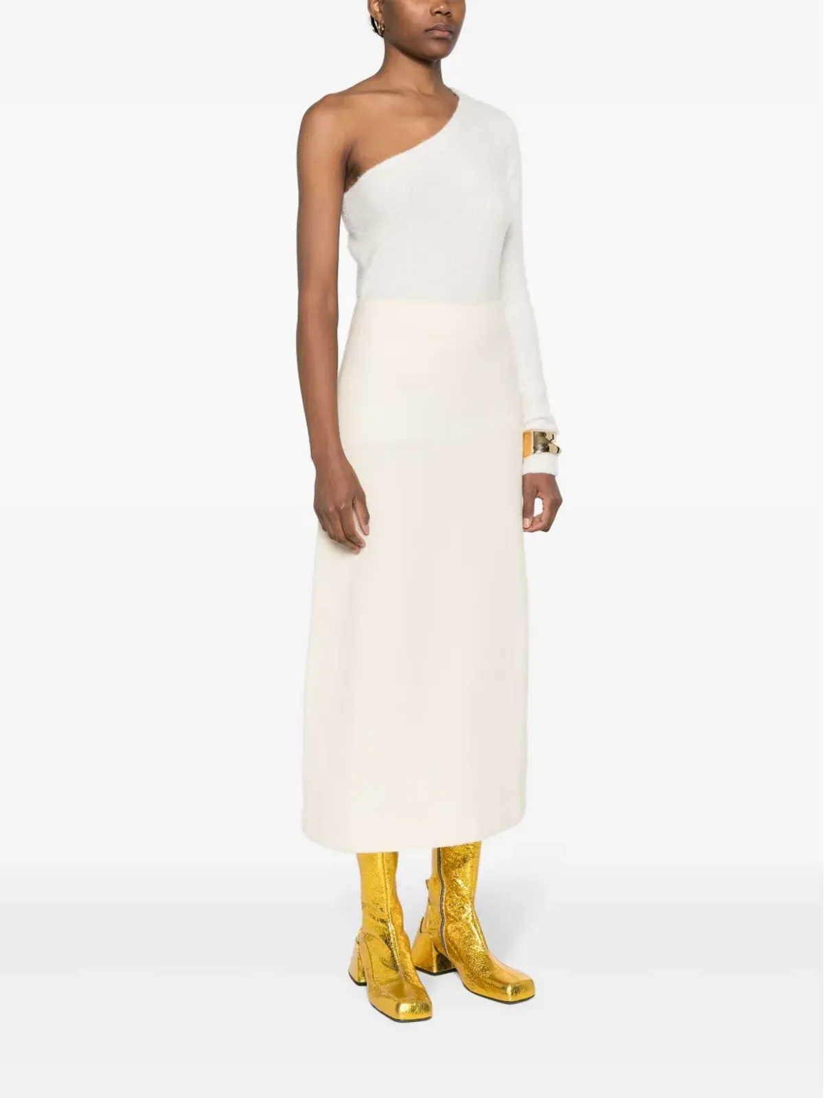 Jil Sander アシンメトリック ウール ミディスカート - ナチュラルカラー - 画像3