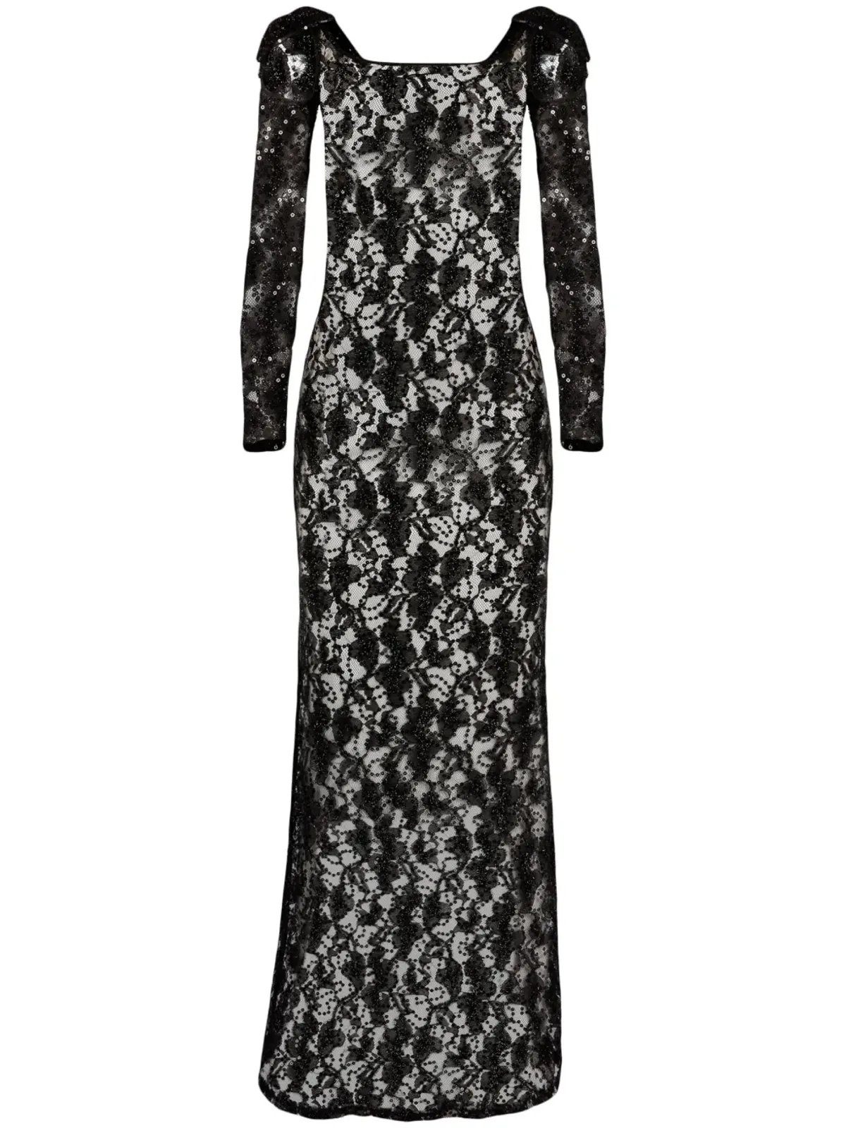Nina Ricci ボウ装飾付きスパンコール入りレースのイブニングドレス - Black - 画像1